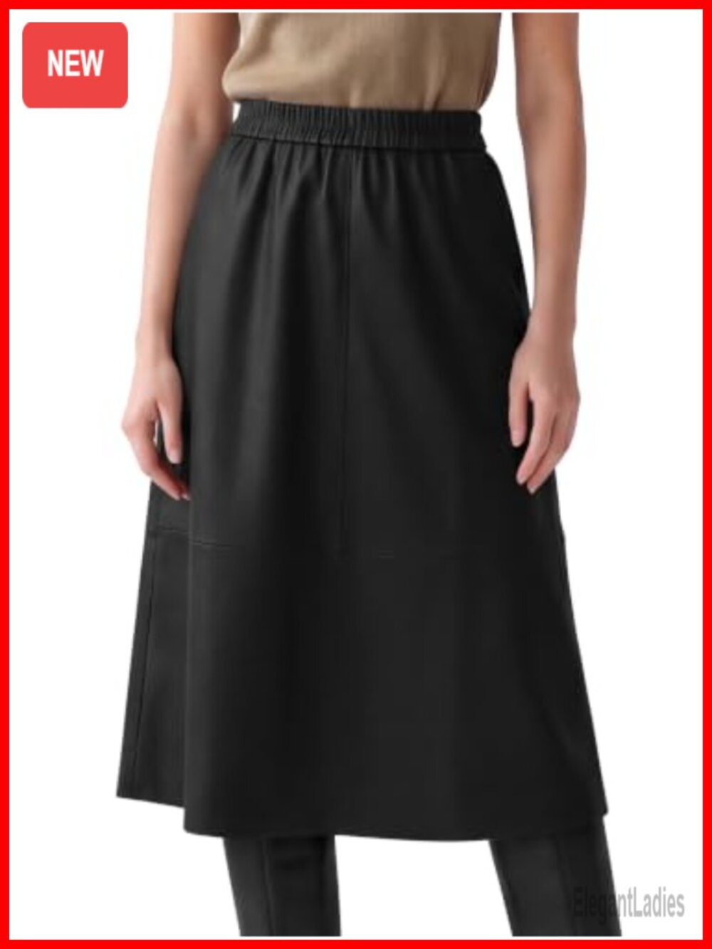 PU Faux Leather A-Line Skater Flared Midi Skirt High Waist